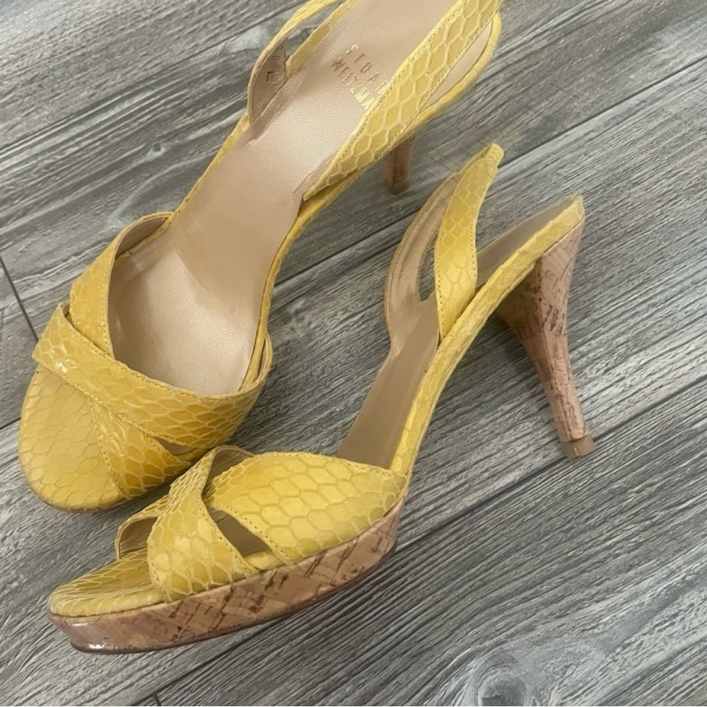 Stuart Weitzman Yellow Suede Heels with Bow Detail